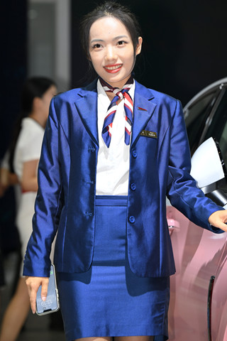 蓝色工装制服OL黑丝美女